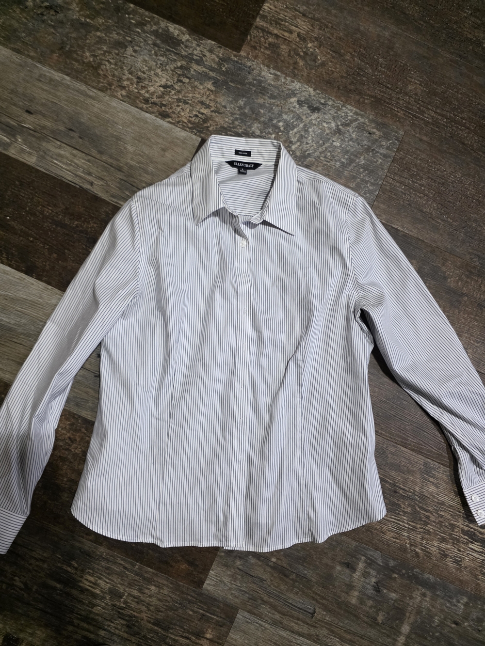 Ellen Tracy White Dress Shirt with Gray Pinstripes